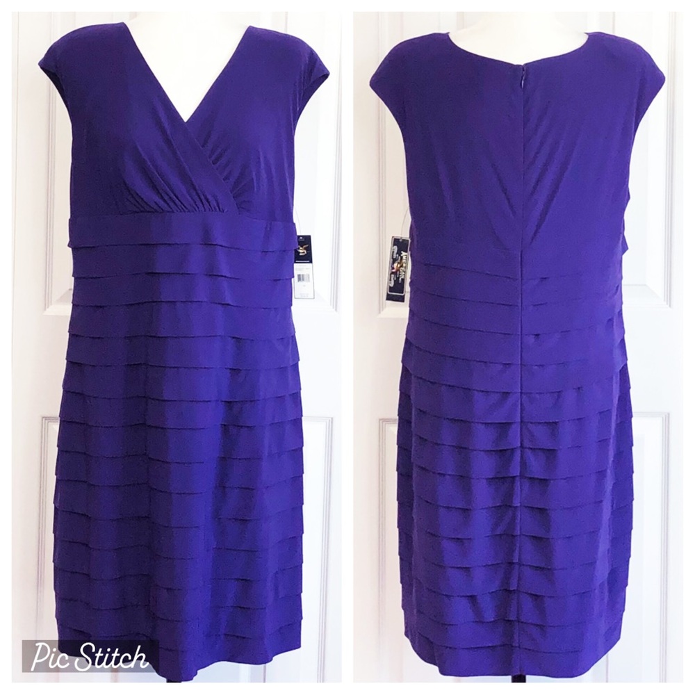 NWT American Living Purple V-Neck Tiered Ruffle Sheath Dress 16